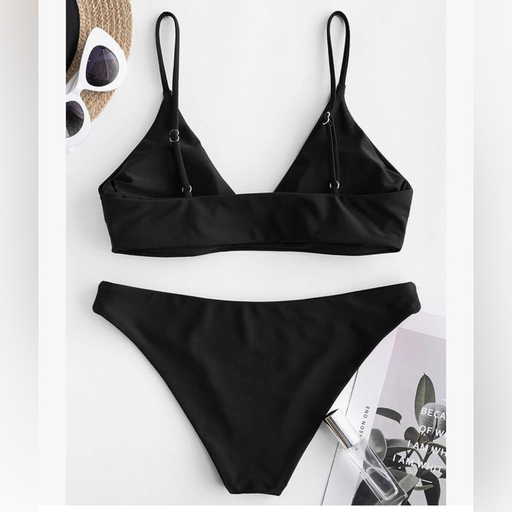 ZAFUL Women's Solid Spaghetti Strap Bralette Bikini Set Two Piece Swimsuit M - Picture 5 of 6